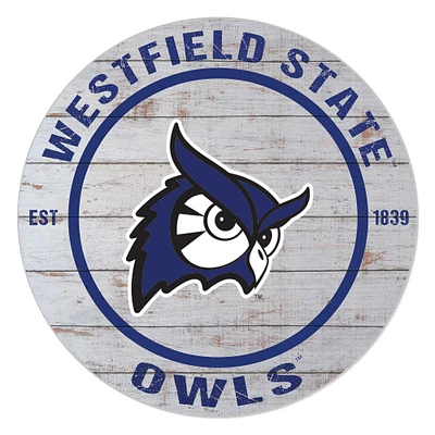 Westfield State Owls 20" x 20" Indoor/Outdoor Weathered Circle Sign