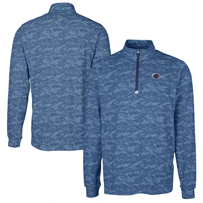 Men's Cutter & Buck  Navy UTSA Roadrunners Big Tall Traverse Camo Print Stretch Quarter-Zip DryTec Pullover Top