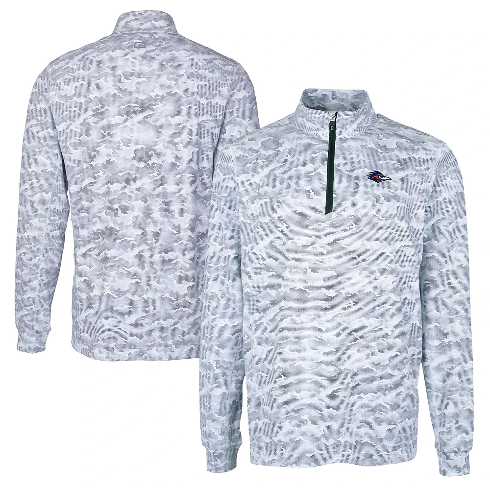 Men's Cutter & Buck Charcoal UTSA Roadrunners Big Tall Traverse Camo Print Stretch Quarter-Zip DryTec Pullover Top