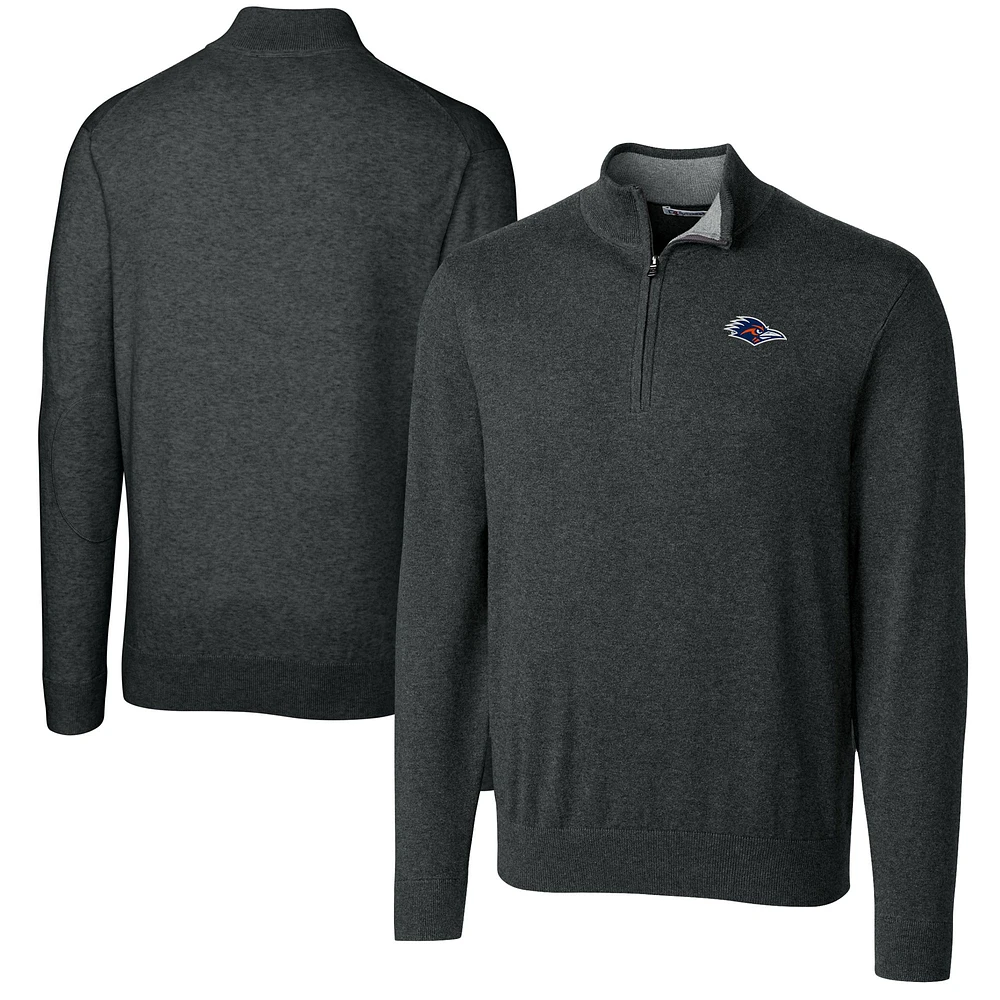 Men's Cutter & Buck Charcoal UTSA Roadrunners Big Tall Lakemont Tri-Blend Quarter-Zip Pullover Sweater