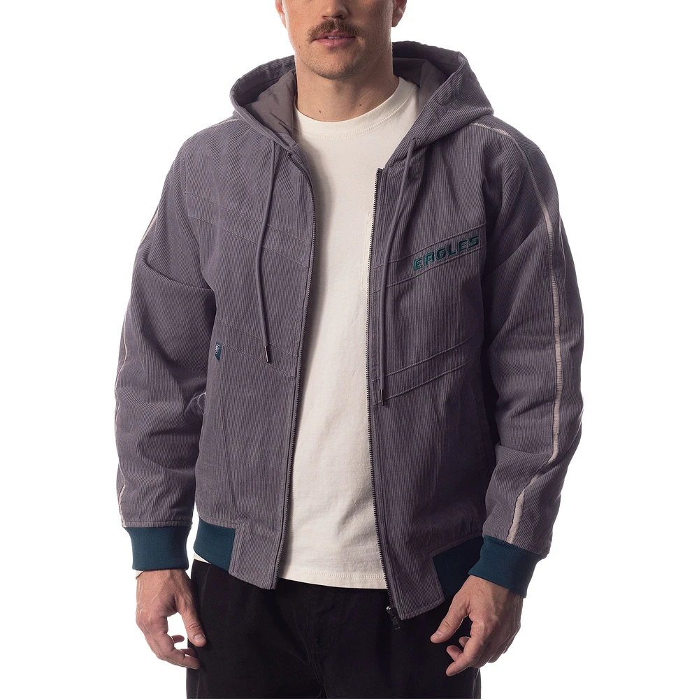 Unisex The Wild Collective Gray Philadelphia Eagles Corduroy Full-Zip Bomber Hoodie Jacket