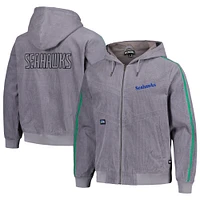 Unisex The Wild Collective Gray Seattle Seahawks Corduroy Full-Zip Bomber Hoodie Jacket