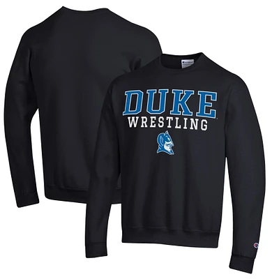 Men's Champion  Black Duke Blue Devils Stacked Logo Wrestling Pullover Sweatshirt