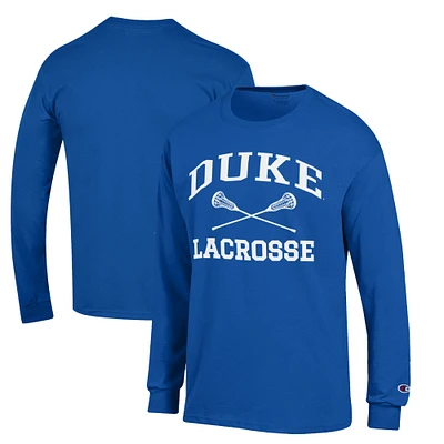 Men's Champion  Royal Duke Blue Devils Icon Logo Lacrosse Long Sleeve T-Shirt