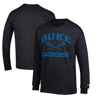 Men's Champion  Black Duke Blue Devils Icon Logo Lacrosse Long Sleeve T-Shirt