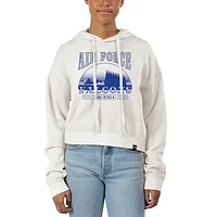 Women's Uscape Apparel Cream Air Force Falcons Pigment Dyed Local Skyline Fleece Cropped Pullover Hoodie