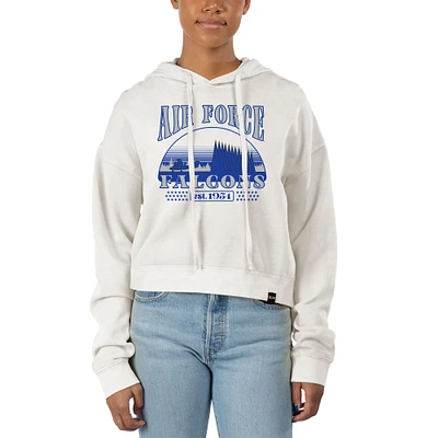 Women's Uscape Apparel Cream Air Force Falcons Pigment Dyed Local Skyline Fleece Cropped Pullover Hoodie