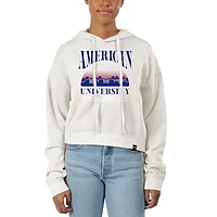 Women's Uscape Apparel Cream American University Eagles Pigment Dyed Local Skyline Fleece Cropped Pullover Hoodie