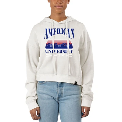 Women's Uscape Apparel Cream American University Eagles Pigment Dyed Local Skyline Fleece Cropped Pullover Hoodie