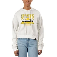 Women's Uscape Apparel Cream Appalachian State Mountaineers Pigment Dyed Local Skyline Fleece Cropped Pullover Hoodie
