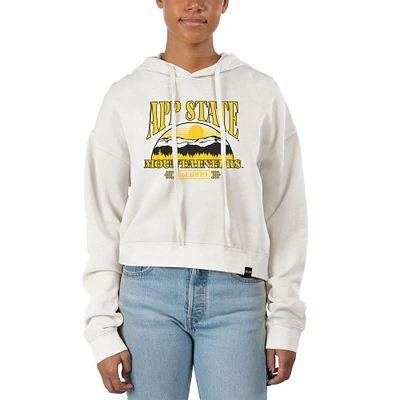 Women's Uscape Apparel Cream Appalachian State Mountaineers Pigment Dyed Local Skyline Fleece Cropped Pullover Hoodie