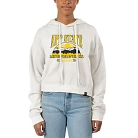 Women's Uscape Apparel Cream Appalachian State Mountaineers Pigment Dyed Local Skyline Fleece Cropped Pullover Hoodie