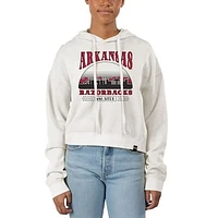 Women's Uscape Apparel Cream Arkansas Razorbacks Pigment Dyed Local Skyline Fleece Cropped Pullover Hoodie