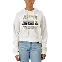 Women's Uscape Apparel Cream Army Black Knights Pigment Dyed Local Skyline Fleece Cropped Pullover Hoodie