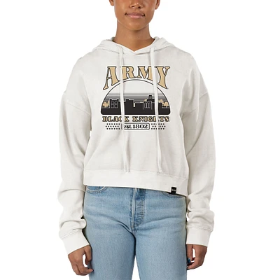 Women's Uscape Apparel Cream Army Black Knights Pigment Dyed Local Skyline Fleece Cropped Pullover Hoodie
