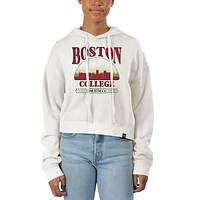 Women's Uscape Apparel Cream Boston College Eagles Pigment Dyed Local Skyline Fleece Cropped Pullover Hoodie