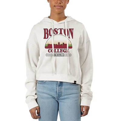 Women's Uscape Apparel Cream Boston College Eagles Pigment Dyed Local Skyline Fleece Cropped Pullover Hoodie