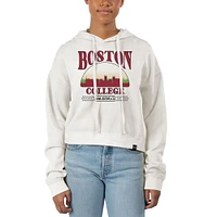 Women's Uscape Apparel Cream Boston College Eagles Pigment Dyed Local Skyline Fleece Cropped Pullover Hoodie