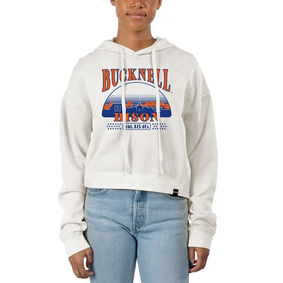 Women's Uscape Apparel Cream Bucknell Bison Pigment Dyed Local Skyline Fleece Cropped Pullover Hoodie