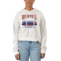 Women's Uscape Apparel Cream Bucknell Bison Pigment Dyed Local Skyline Fleece Cropped Pullover Hoodie