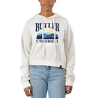 Women's Uscape Apparel Cream Butler Bulldogs Pigment Dyed Local Skyline Fleece Cropped Pullover Hoodie