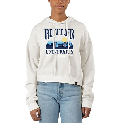 Women's Uscape Apparel Cream Butler Bulldogs Pigment Dyed Local Skyline Fleece Cropped Pullover Hoodie