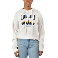 Women's Uscape Apparel Cream Cal Bears Pigment Dyed Local Skyline Fleece Cropped Pullover Hoodie