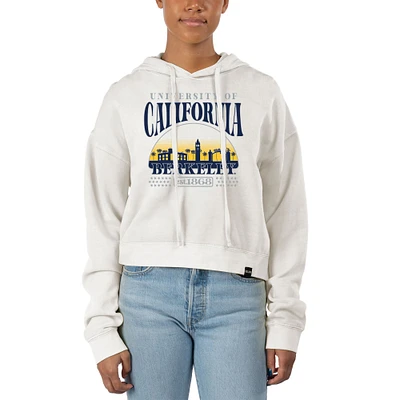 Women's Uscape Apparel Cream Cal Bears Pigment Dyed Local Skyline Fleece Cropped Pullover Hoodie