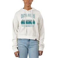 Women's Uscape Apparel Cream Coastal Carolina Chanticleers Pigment Dyed Local Skyline Fleece Cropped Pullover Hoodie