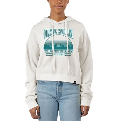 Women's Uscape Apparel Cream Coastal Carolina Chanticleers Pigment Dyed Local Skyline Fleece Cropped Pullover Hoodie