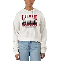 Women's Uscape Apparel Cream Miami University RedHawks Pigment Dyed Local Skyline Fleece Cropped Pullover Hoodie