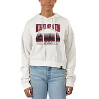 Women's Uscape Apparel Cream Miami University RedHawks Pigment Dyed Local Skyline Fleece Cropped Pullover Hoodie