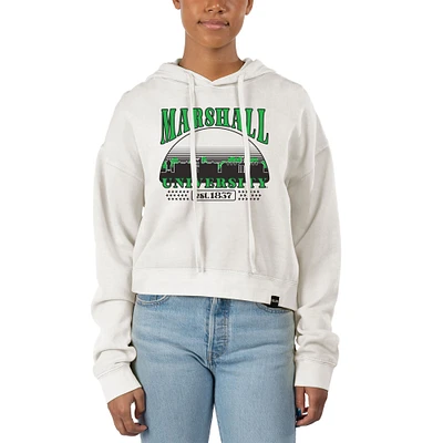 Women's Uscape Apparel Cream Marshall Thundering Herd Pigment Dyed Local Skyline Fleece Cropped Pullover Hoodie
