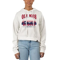 Women's Uscape Apparel Cream Ole Miss Rebels Pigment Dyed Local Skyline Fleece Cropped Pullover Hoodie