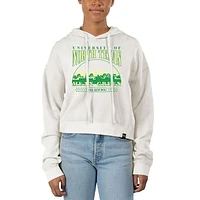 Women's Uscape Apparel Cream North Texas Mean Green Pigment Dyed Local Skyline Fleece Cropped Pullover Hoodie