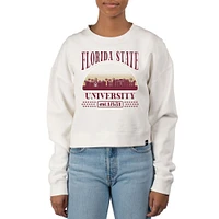 Women's Uscape Apparel Cream Florida State Seminoles Pigment Dyed Local Skyline Fleece Crop Crewneck Sweatshirt
