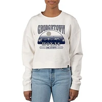 Women's Uscape Apparel Cream Georgetown Hoyas Pigment Dyed Local Skyline Fleece Crop Crewneck Sweatshirt