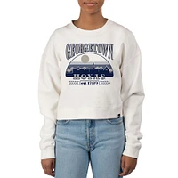 Women's Uscape Apparel Cream Georgetown Hoyas Pigment Dyed Local Skyline Fleece Crop Crewneck Sweatshirt