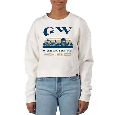 Women's Uscape Apparel Cream George Washington University Pigment Dyed Local Skyline Fleece Crop Crewneck Sweatshirt