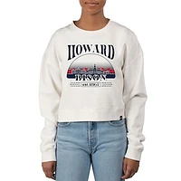 Women's Uscape Apparel Cream Howard Bison Pigment Dyed Local Skyline Fleece Crop Crewneck Sweatshirt
