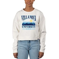 Women's Uscape Apparel Cream Villanova Wildcats Pigment Dyed Local Skyline Fleece Crop Crewneck Sweatshirt