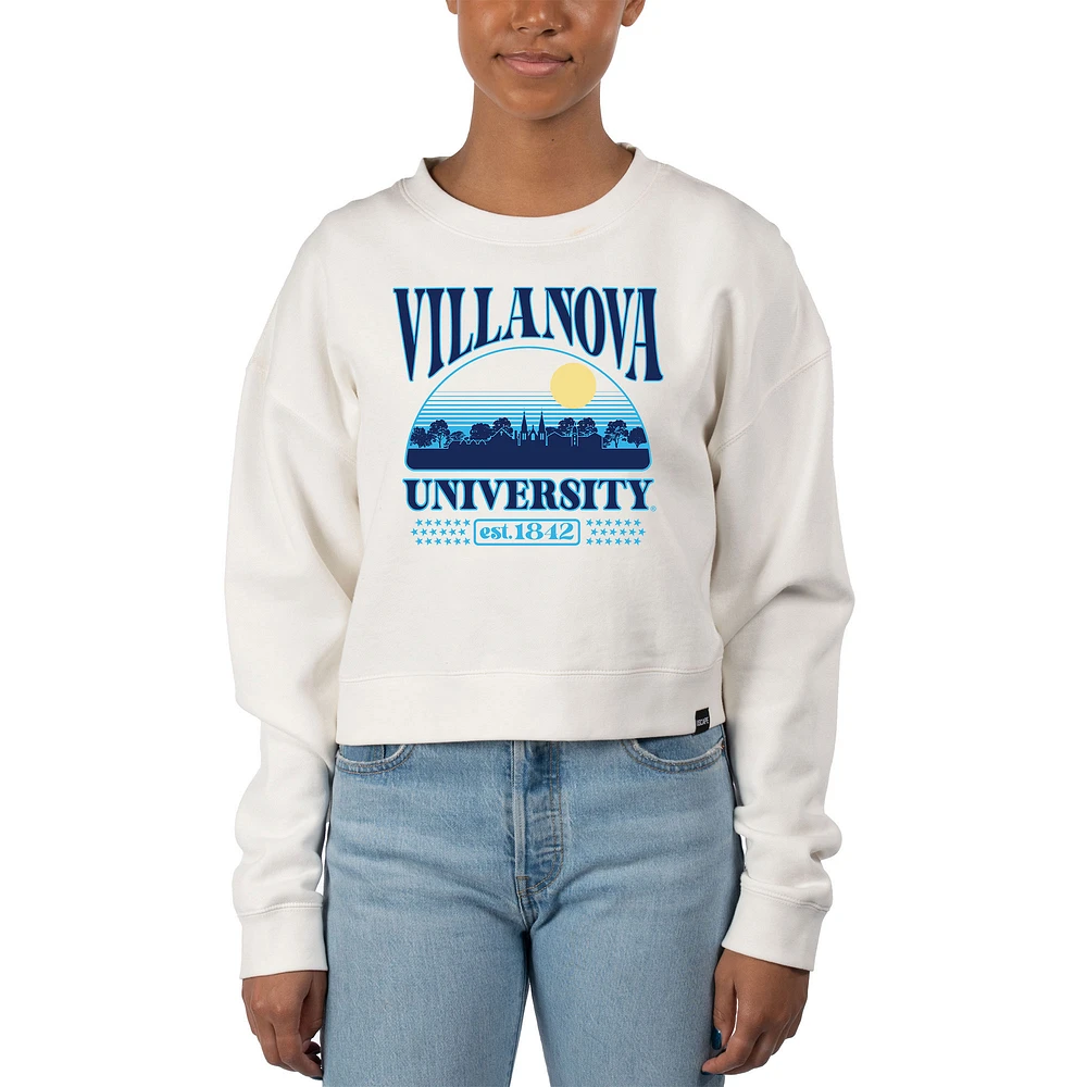 Women's Uscape Apparel Cream Villanova Wildcats Pigment Dyed Local Skyline Fleece Crop Crewneck Sweatshirt
