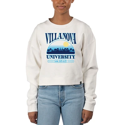 Women's Uscape Apparel Cream Villanova Wildcats Pigment Dyed Local Skyline Fleece Crop Crewneck Sweatshirt