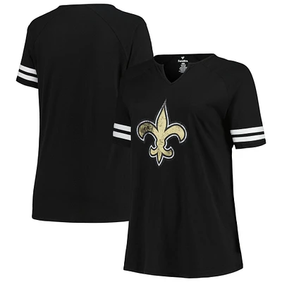 Women's Fanatics Black New Orleans Saints Plus Size Logo Notch Neck Raglan Sleeve T-Shirt