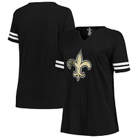 Women's Fanatics Black New Orleans Saints Plus Size Logo Notch Neck Raglan Sleeve T-Shirt