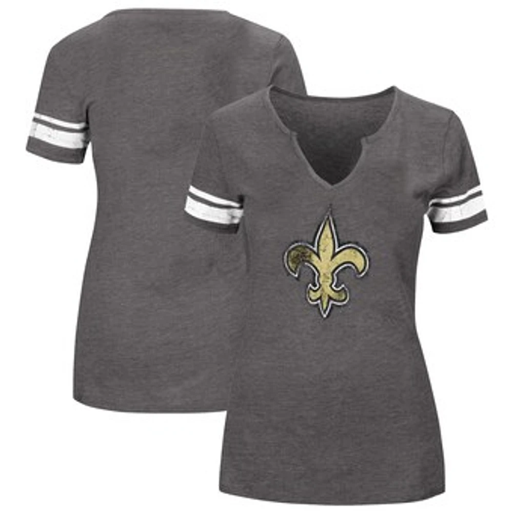 Women's Fanatics Charcoal New Orleans Saints Plus Logo Notch Neck Raglan Sleeve T-Shirt