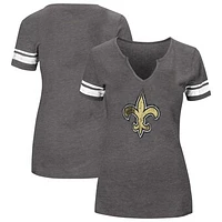 Women's Fanatics Charcoal New Orleans Saints Plus Size Logo Notch Neck Raglan Sleeve T-Shirt