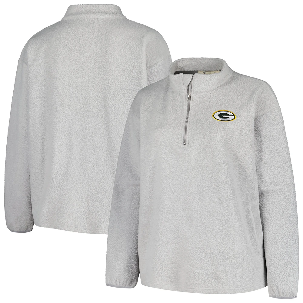 Women's Profile Gray Green Bay Packers Plus Size Sherpa Quarter-Zip Jacket