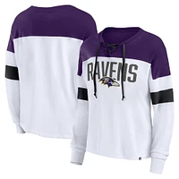 Women's Fanatics White/Purple Baltimore Ravens Plus Even Match Lace-Up Long Sleeve V-Neck Top