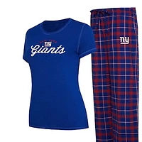 Women's Concepts Sport Royal New York Giants Plus Badge T-Shirt & Flannel Pants Sleep Set